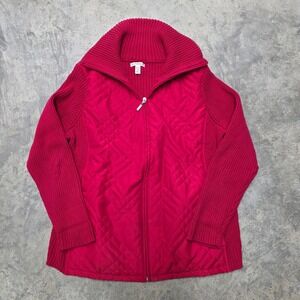 Crofts & Barrow Quilted Knit Full Zip Jacket Crimson Red Womens 1X